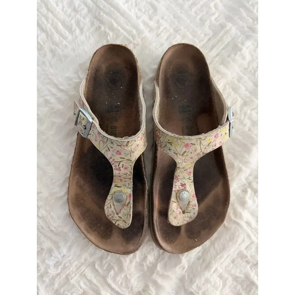 Birkenstock Gizeh Vegan Birko-Flor Watercolor Floral Thong Sandals Cottage Boho